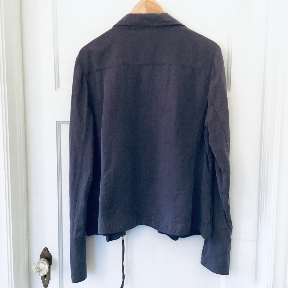 Long Tall Sally Jacket Size 12 Lyocell Gray Double Breasted Zipper Moto Biker - Picture 10 of 13